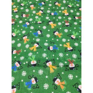 Holiday Fabric Green W Snowmen Trena's Little Bit Of Christmas  42x65 Inches